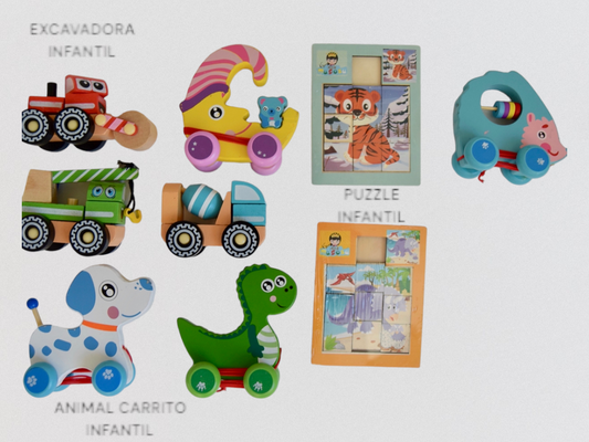 EXCAVADORA, PUZZLE & ANIMAL CARRITO INFANTIL